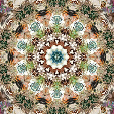 Benzersiz mandala, Oriental yuvarlak desen, mistik motifi, egzotik arka plan. Fantastik fraktal tasarım, geometrik doku parlayan renkli dijital sanat.