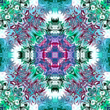 Benzersiz mandala, Oriental yuvarlak desen, mistik motifi, egzotik arka plan. Fantastik fraktal tasarım, geometrik doku parlayan renkli dijital sanat.