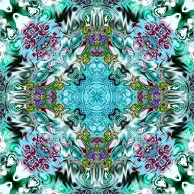 Benzersiz mandala, Oriental yuvarlak desen, mistik motifi, egzotik arka plan. Fantastik fraktal tasarım, geometrik doku parlayan renkli dijital sanat.