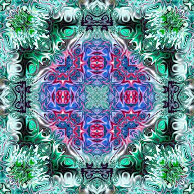 Benzersiz mandala, Oriental yuvarlak desen, mistik motifi, egzotik arka plan. Fantastik fraktal tasarım, geometrik doku parlayan renkli dijital sanat.