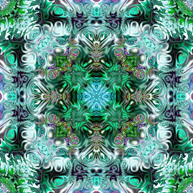 Benzersiz mandala, Oriental yuvarlak desen, mistik motifi, egzotik arka plan. Fantastik fraktal tasarım, geometrik doku parlayan renkli dijital sanat.