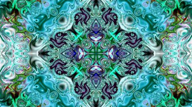 Benzersiz mandala, Oriental yuvarlak desen, mistik motifi, egzotik arka plan. Fantastik fraktal tasarım, geometrik doku parlayan renkli dijital sanat.