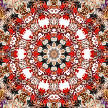 Benzersiz mandala, Oriental yuvarlak desen, mistik motifi, egzotik arka plan. Fantastik fraktal tasarım, geometrik doku parlayan renkli dijital sanat.