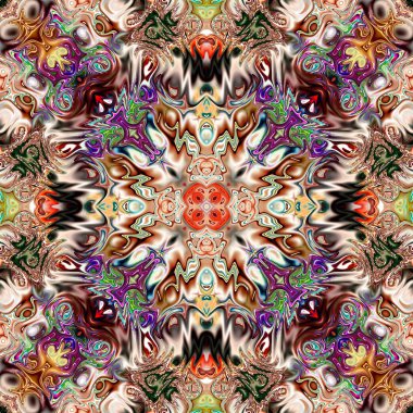 Benzersiz mandala, Oriental yuvarlak desen, mistik motifi, egzotik arka plan. Fantastik fraktal tasarım, geometrik doku parlayan renkli dijital sanat.