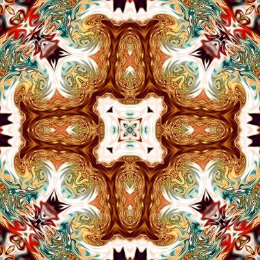 Benzersiz mandala, Oriental yuvarlak desen, mistik motifi, egzotik arka plan. Fantastik fraktal tasarım, geometrik doku parlayan renkli dijital sanat.