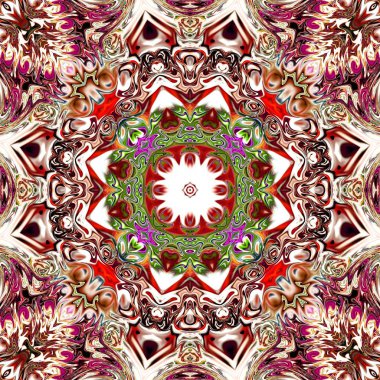 Benzersiz mandala, Oriental yuvarlak desen, mistik motifi, egzotik arka plan. Fantastik fraktal tasarım, geometrik doku parlayan renkli dijital sanat.