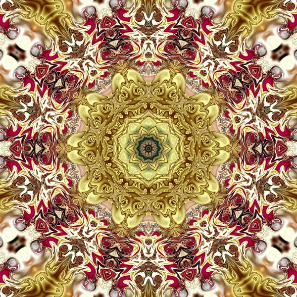 Benzersiz mandala, Oriental yuvarlak desen, mistik motifi, egzotik arka plan. Fantastik fraktal tasarım, geometrik doku parlayan renkli dijital sanat.