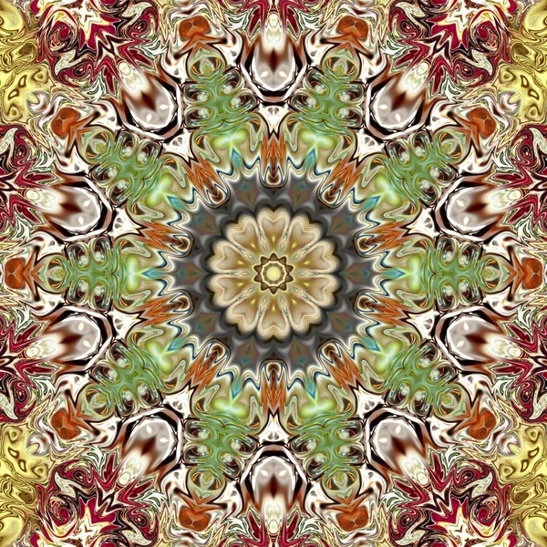 Benzersiz mandala, Oriental yuvarlak desen, mistik motifi, egzotik arka plan. Fantastik fraktal tasarım, geometrik doku parlayan renkli dijital sanat.