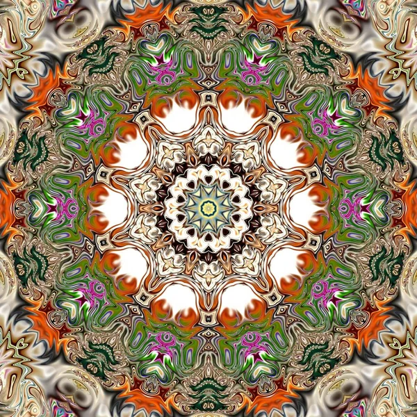 Benzersiz mandala, Oriental yuvarlak desen, mistik motifi, egzotik arka plan. Fantastik fraktal tasarım, geometrik doku parlayan renkli dijital sanat.