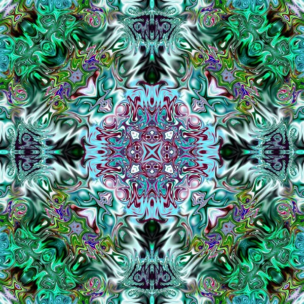 Benzersiz mandala, Oriental yuvarlak desen, mistik motifi, egzotik arka plan. Fantastik fraktal tasarım, geometrik doku parlayan renkli dijital sanat.