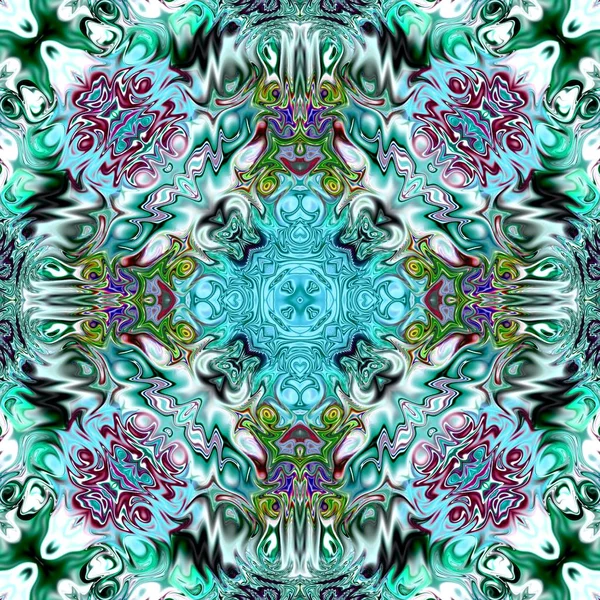 Benzersiz mandala, Oriental yuvarlak desen, mistik motifi, egzotik arka plan. Fantastik fraktal tasarım, geometrik doku parlayan renkli dijital sanat.