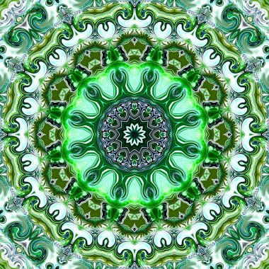 Benzersiz mandala, Oriental yuvarlak desen, mistik motifi, egzotik arka plan. Fantastik fraktal tasarım, geometrik doku parlayan renkli dijital sanat