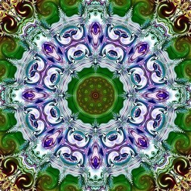 Benzersiz mandala, Oriental yuvarlak desen, mistik motifi, egzotik arka plan. Fantastik fraktal tasarım, geometrik doku parlayan renkli dijital sanat