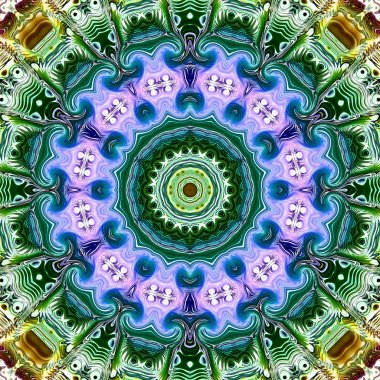 Benzersiz mandala, Oriental yuvarlak desen, mistik motifi, egzotik arka plan. Fantastik fraktal tasarım, geometrik doku parlayan renkli dijital sanat