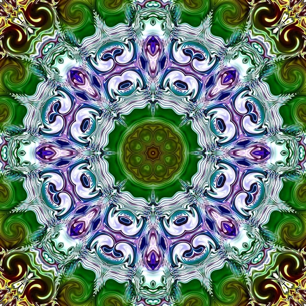 Benzersiz mandala, Oriental yuvarlak desen, mistik motifi, egzotik arka plan. Fantastik fraktal tasarım, geometrik doku parlayan renkli dijital sanat