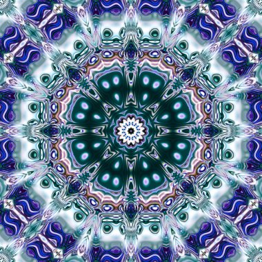 Benzersiz mandala, Oriental yuvarlak desen, mistik motifi, egzotik arka plan. Fantastik fraktal tasarım, geometrik doku parlayan renkli dijital sanat