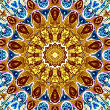 Benzersiz mandala, Oriental yuvarlak desen, mistik motifi, egzotik arka plan. Fantastik fraktal tasarım, geometrik doku parlayan renkli dijital sanat