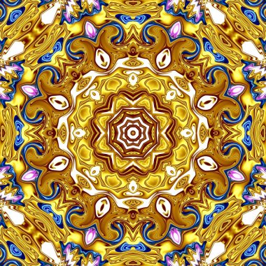 Benzersiz mandala, Oriental yuvarlak desen, mistik motifi, egzotik arka plan. Fantastik fraktal tasarım, geometrik doku parlayan renkli dijital sanat