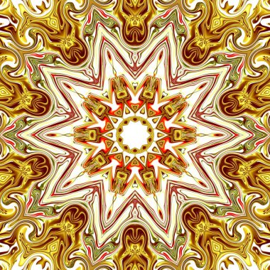 Benzersiz mandala, Oriental yuvarlak desen, mistik motifi, egzotik arka plan. Fantastik fraktal tasarım, geometrik doku parlayan renkli dijital sanat