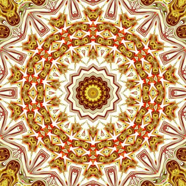 Benzersiz mandala, Oriental yuvarlak desen, mistik motifi, egzotik arka plan. Fantastik fraktal tasarım, geometrik doku parlayan renkli dijital sanat