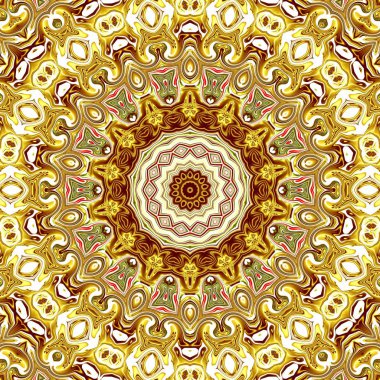 Benzersiz mandala, Oriental yuvarlak desen, mistik motifi, egzotik arka plan. Fantastik fraktal tasarım, geometrik doku parlayan renkli dijital sanat