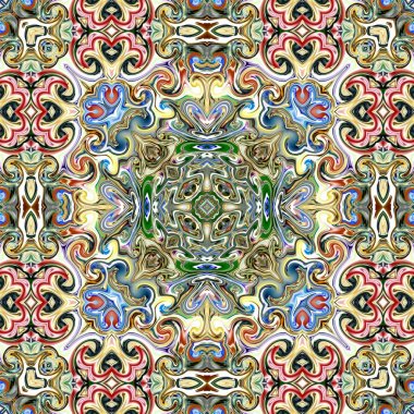 Benzersiz mandala, Oriental yuvarlak desen, mistik motifi, egzotik arka plan. Fantastik fraktal tasarım, geometrik doku parlayan renkli dijital sanat