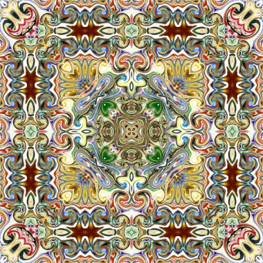 Benzersiz mandala, Oriental yuvarlak desen, mistik motifi, egzotik arka plan. Fantastik fraktal tasarım, geometrik doku parlayan renkli dijital sanat