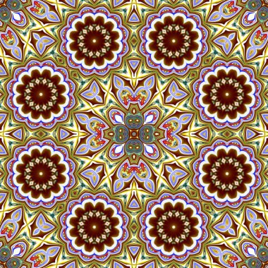 Benzersiz mandala, Oriental yuvarlak desen, mistik motifi, egzotik arka plan. Fantastik fraktal tasarım, geometrik doku parlayan renkli dijital sanat