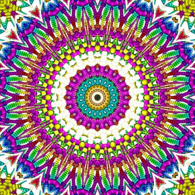 Benzersiz mandala, Oriental yuvarlak desen, mistik motifi, egzotik arka plan. Fantastik fraktal tasarım, geometrik doku parlayan renkli dijital sanat.