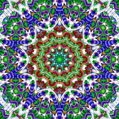 Benzersiz mandala, Oriental yuvarlak desen, mistik motifi, egzotik arka plan. Fantastik fraktal tasarım, geometrik doku parlayan renkli dijital sanat.