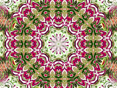 Benzersiz mandala, Oriental yuvarlak desen, mistik motifi, egzotik arka plan. Fantastik fraktal tasarım, geometrik doku parlayan renkli dijital sanat.