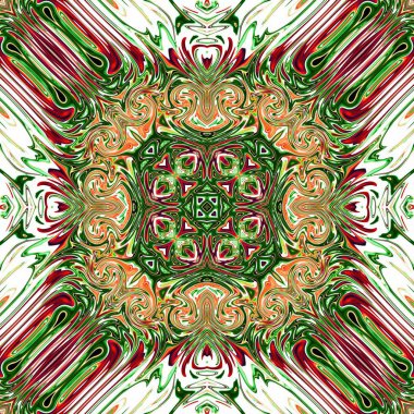 Benzersiz mandala, Oriental yuvarlak desen, mistik motifi, egzotik arka plan. Fantastik fraktal tasarım, geometrik doku parlayan renkli dijital sanat.