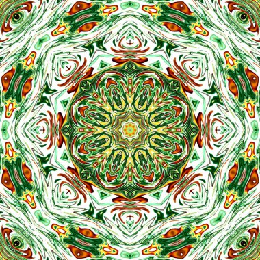 Benzersiz mandala, Oriental yuvarlak desen, mistik motifi, egzotik arka plan. Fantastik fraktal tasarım, geometrik doku parlayan renkli dijital sanat.