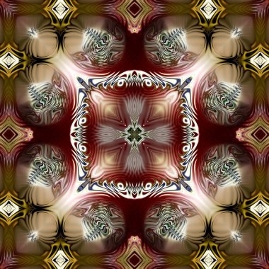 Benzersiz mandala, Oriental yuvarlak desen, mistik motifi, egzotik arka plan. Fantastik fraktal tasarım, geometrik doku parlayan renkli dijital sanat.