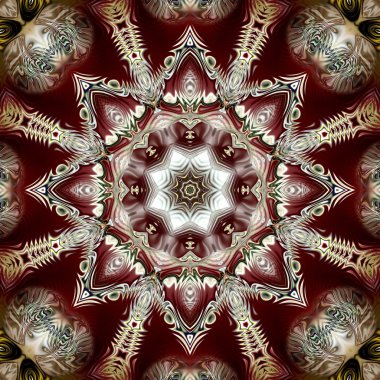 Benzersiz mandala, Oriental yuvarlak desen, mistik motifi, egzotik arka plan. Fantastik fraktal tasarım, geometrik doku parlayan renkli dijital sanat.