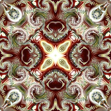 Benzersiz mandala, Oriental yuvarlak desen, mistik motifi, egzotik arka plan. Fantastik fraktal tasarım, geometrik doku parlayan renkli dijital sanat.