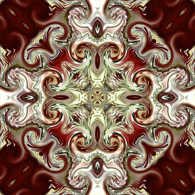 Benzersiz mandala, Oriental yuvarlak desen, mistik motifi, egzotik arka plan. Fantastik fraktal tasarım, geometrik doku parlayan renkli dijital sanat.