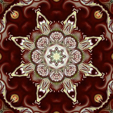 Benzersiz mandala, Oriental yuvarlak desen, mistik motifi, egzotik arka plan. Fantastik fraktal tasarım, geometrik doku parlayan renkli dijital sanat.