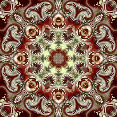 Benzersiz mandala, Oriental yuvarlak desen, mistik motifi, egzotik arka plan. Fantastik fraktal tasarım, geometrik doku parlayan renkli dijital sanat.