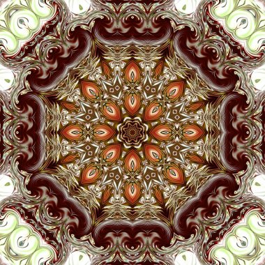 Benzersiz mandala, Oriental yuvarlak desen, mistik motifi, egzotik arka plan. Fantastik fraktal tasarım, geometrik doku parlayan renkli dijital sanat.