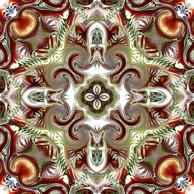 Benzersiz mandala, Oriental yuvarlak desen, mistik motifi, egzotik arka plan. Fantastik fraktal tasarım, geometrik doku parlayan renkli dijital sanat.