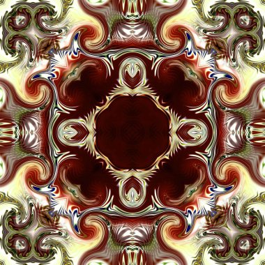 Benzersiz mandala, Oriental yuvarlak desen, mistik motifi, egzotik arka plan. Fantastik fraktal tasarım, geometrik doku parlayan renkli dijital sanat.