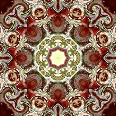 Benzersiz mandala, Oriental yuvarlak desen, mistik motifi, egzotik arka plan. Fantastik fraktal tasarım, geometrik doku parlayan renkli dijital sanat.