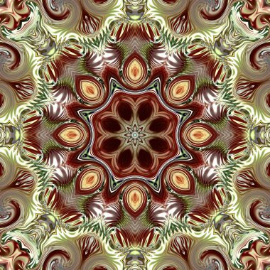 Benzersiz mandala, Oriental yuvarlak desen, mistik motifi, egzotik arka plan. Fantastik fraktal tasarım, geometrik doku parlayan renkli dijital sanat.