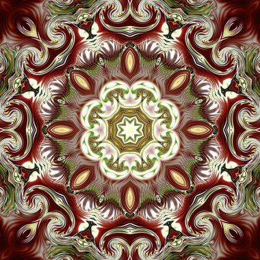 Benzersiz mandala, Oriental yuvarlak desen, mistik motifi, egzotik arka plan. Fantastik fraktal tasarım, geometrik doku parlayan renkli dijital sanat.