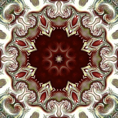 Benzersiz mandala, Oriental yuvarlak desen, mistik motifi, egzotik arka plan. Fantastik fraktal tasarım, geometrik doku parlayan renkli dijital sanat.