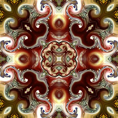 Benzersiz mandala, Oriental yuvarlak desen, mistik motifi, egzotik arka plan. Fantastik fraktal tasarım, geometrik doku parlayan renkli dijital sanat.