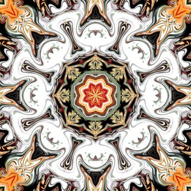 Benzersiz mandala, Oriental yuvarlak desen, mistik motifi, egzotik arka plan. Fantastik fraktal tasarım, geometrik doku parlayan renkli dijital sanat.