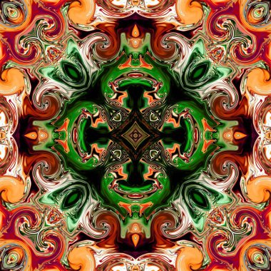 Benzersiz mandala, Oriental yuvarlak desen, mistik motifi, egzotik arka plan. Fantastik fraktal tasarım, geometrik doku parlayan renkli dijital sanat.