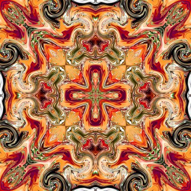 Benzersiz mandala, Oriental yuvarlak desen, mistik motifi, egzotik arka plan. Fantastik fraktal tasarım, geometrik doku parlayan renkli dijital sanat.